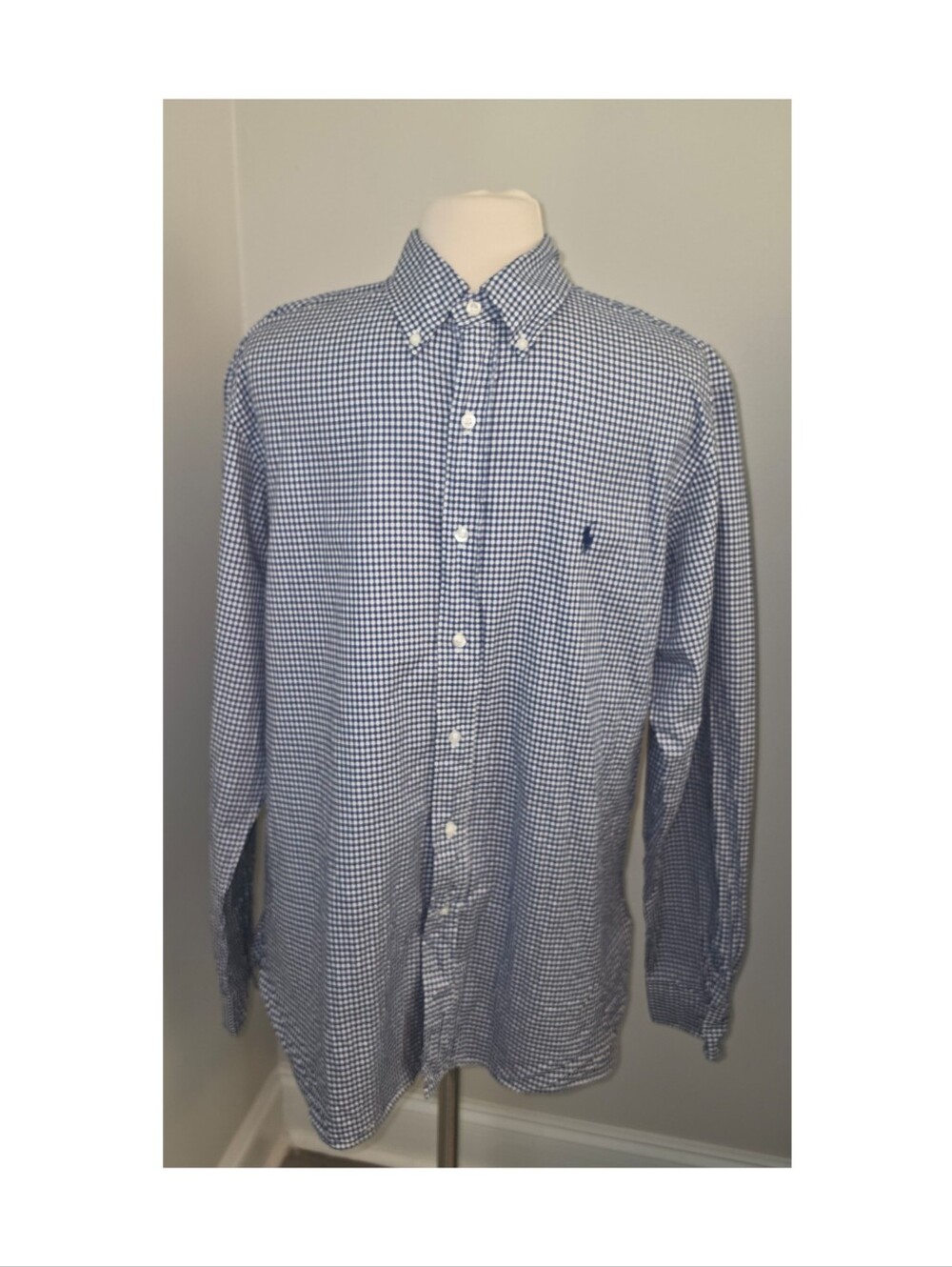 Ralph Lauren Men’s 16.5 Blue Check Long Sleeve Button Down Shirt Classic Fit